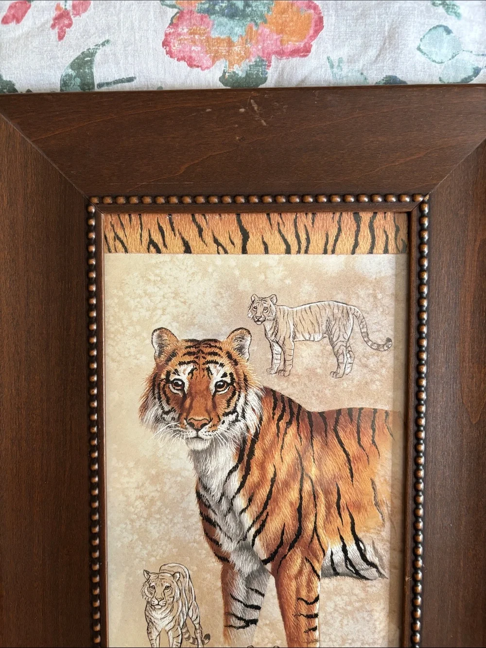 Framed Tiger Wall Art Print in Brown and Orange
